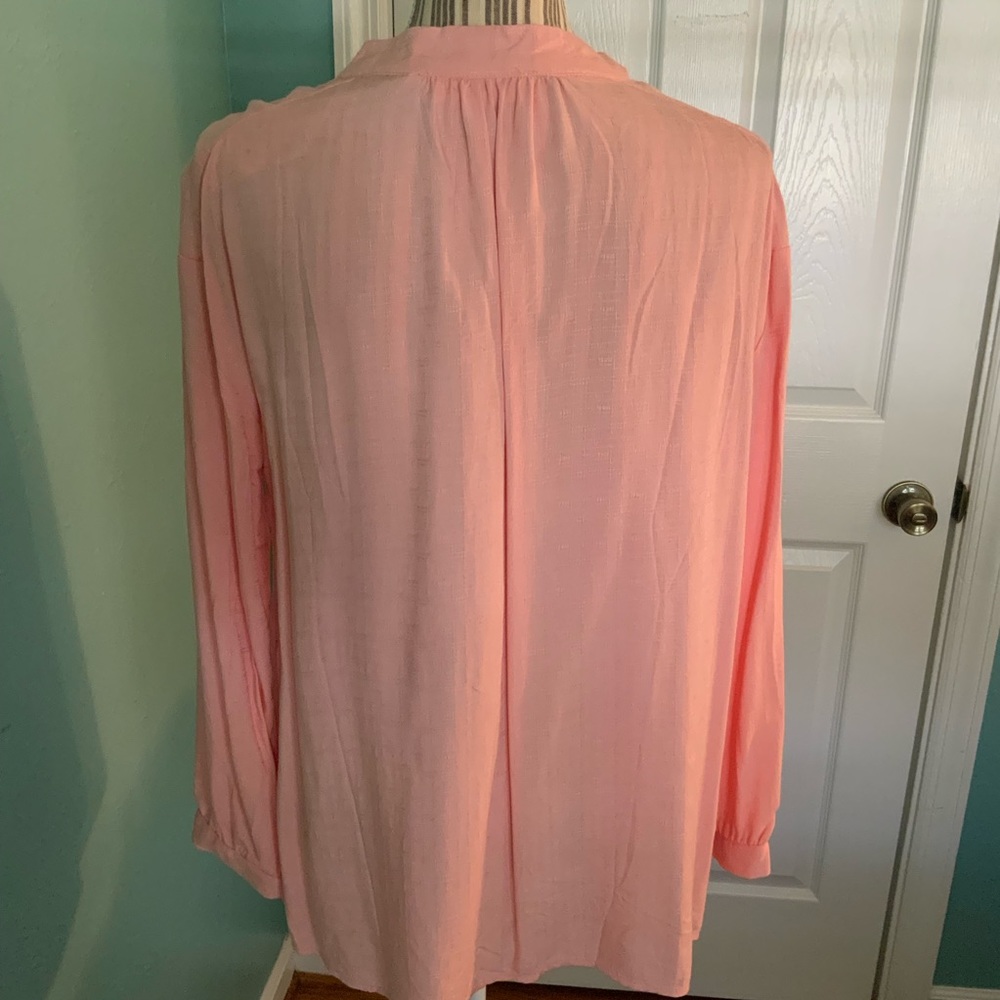 Pale Pink Entro Tunic Relaxed Fit Hi-Lo Hem Necktie Long Sleeve Classic - Picture 13 of 16